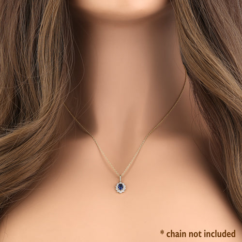 Solid 14K Yellow Gold Oval Blue Sapphire CZ Pendant