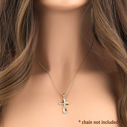 Solid 14K Yellow Gold Jesus Christ on Cross CZ Pendant