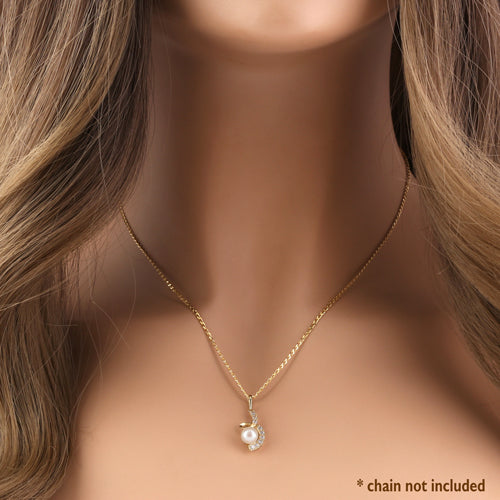 Solid 14K Yellow Gold Twist Pearl CZ Pendant