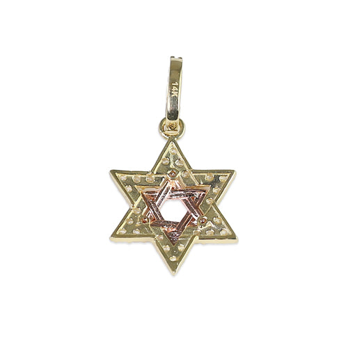 Solid 14k Multi-Gold Star of David CZ Pendant