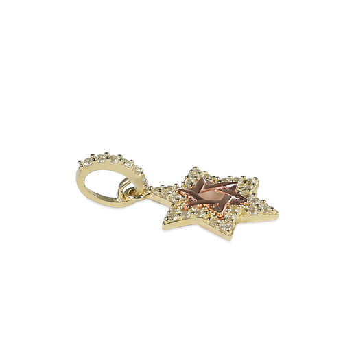 Solid 14k Multi-Gold Star of David CZ Pendant