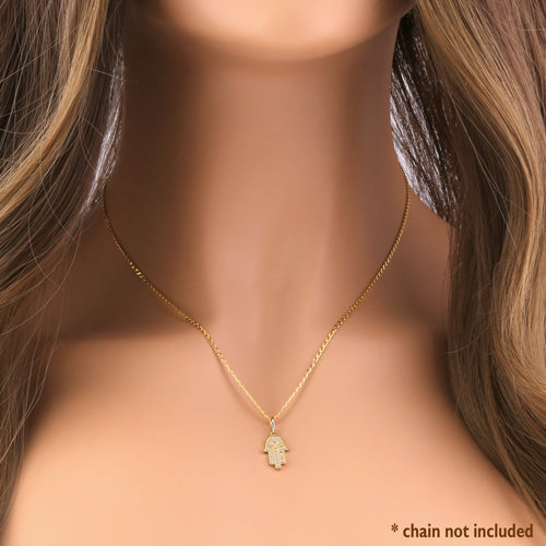 Solid 14k Religious Hamsa CZ Gold Pendant