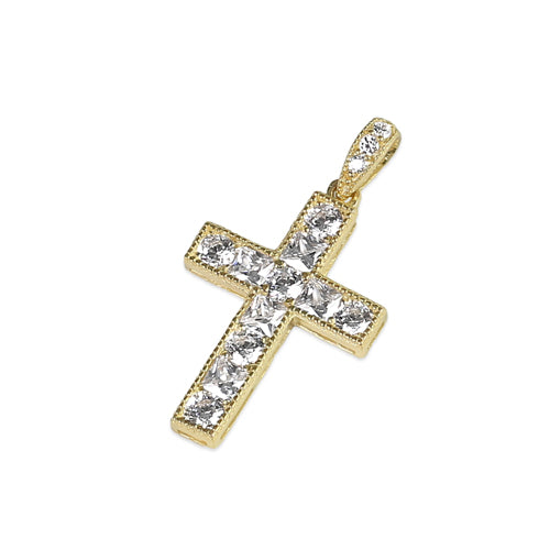 Solid 14k Gold Shimmer Cross CZ Pendant