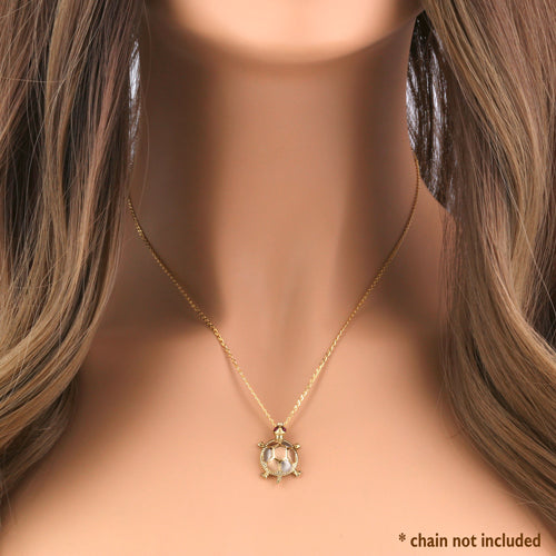 Solid 14k Multi-Gold Turtle CZ Pendant