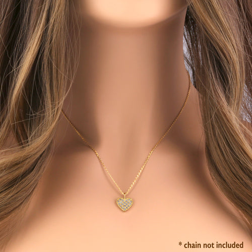 Solid 14k Gold Pave Heart CZ Pendant