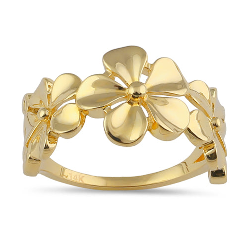 Solid 14K Gold Triple Plumeria Ring