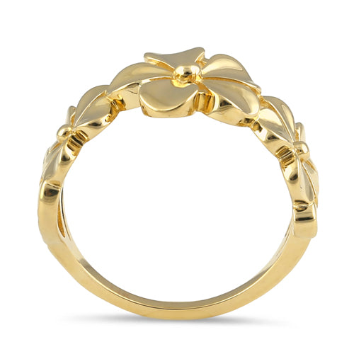 Solid 14K Gold Triple Plumeria Ring