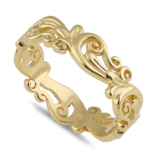 Solid 14K Gold Vines Band Ring