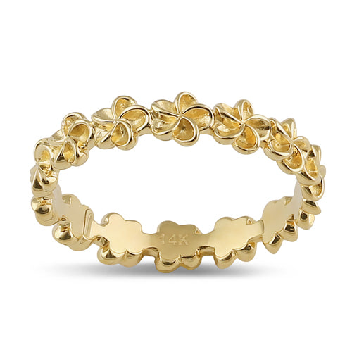 Solid 14K Gold Plumeria Eternity Band Ring