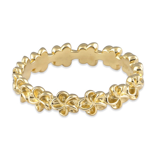 Solid 14K Gold Plumeria Eternity Band Ring