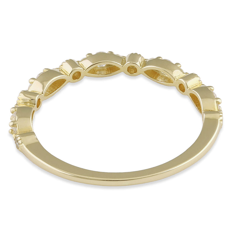 Solid 14K Yellow Gold Thin Elegant Round Clear CZ Ring