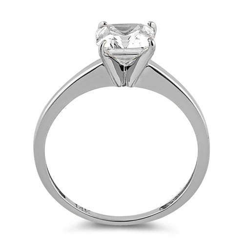 Solid 14K White Gold Asscher 6.5mm Clear CZ Engagement Ring