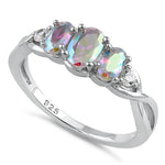 Sterling Silver Triple Oval Iridescent Rainbow CZ Ring
