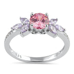 Sterling Silver Flower Leaves Pink and Lavender CZ Ring