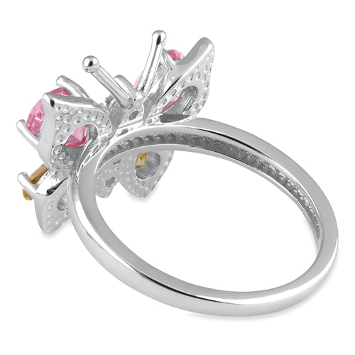 Sterling Silver Large Pink and Yellow CZ Butterfly Ring