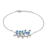 Sterling Silver Blue Opal Trendy Leaf Bracelet
