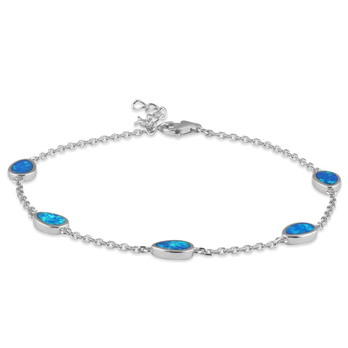 Sterling Silver Adjustable Dainty Chain Bracelet with Lab Opal