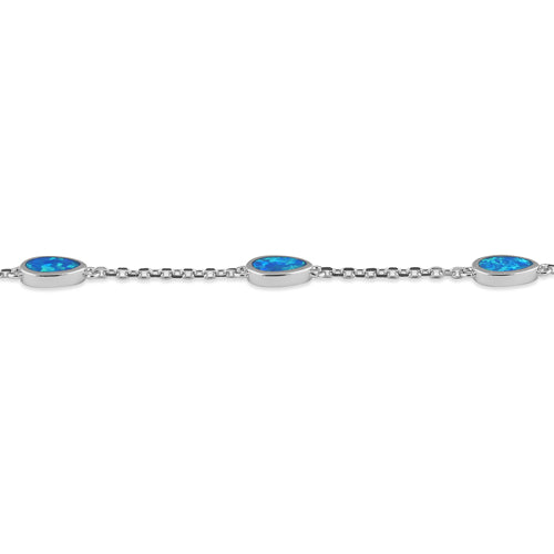 Sterling Silver Adjustable Dainty Chain Bracelet with Lab Opal
