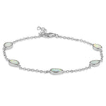 Sterling Silver Adjustable Dainty Chain Bracelet with White Lab Opal