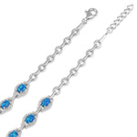 Sterling Silver Elegant Adjustable Blue Lab Opal Oval and CZ Bracelet