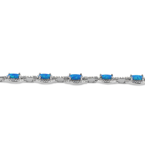 Sterling Silver Elegant Adjustable Blue Lab Opal Oval and CZ Bracelet