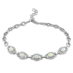 Sterling Silver Elegant Adjustable White Lab Opal Oval and CZ Bracelet