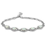Sterling Silver Elegant Adjustable White Lab Opal Oval and CZ Bracelet