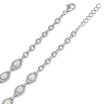Sterling Silver Elegant Adjustable White Lab Opal Oval and CZ Bracelet