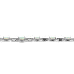 Sterling Silver Elegant Adjustable White Lab Opal Oval and CZ Bracelet