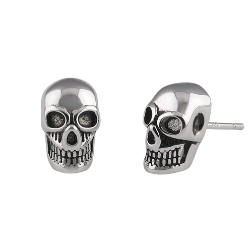 Sterling Silver Grinning Skull Earrings