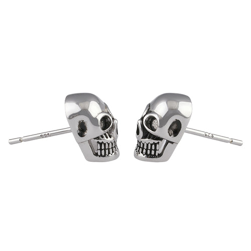 Sterling Silver Grinning Skull Earrings