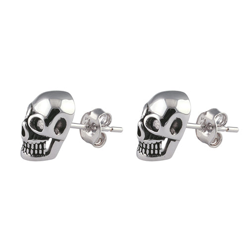 Sterling Silver Grinning Skull Earrings