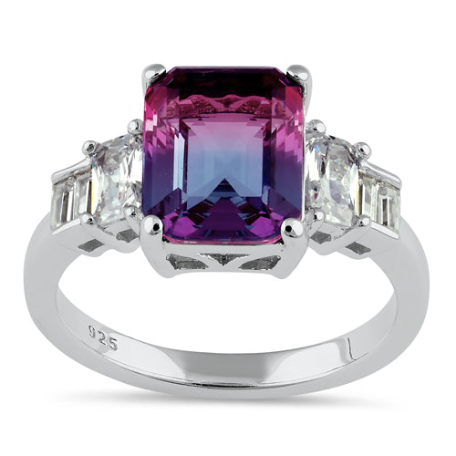 Sterling Silver Bicolor Purple Pink Ombre CZ Ring