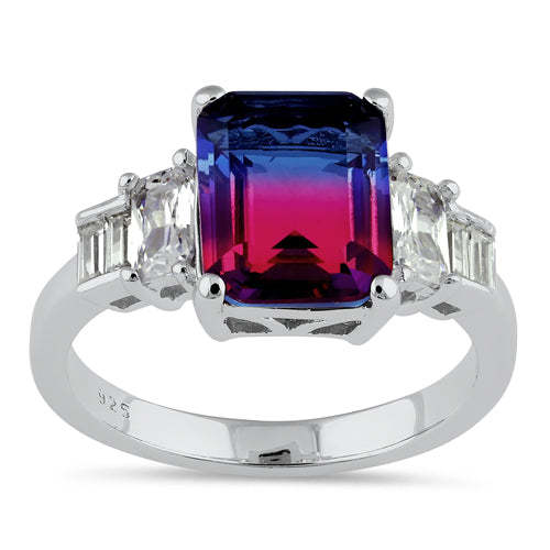 Sterling Silver Bicolor Blue/Red Ombre CZ Ring
