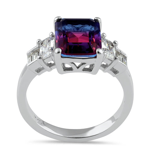 Sterling Silver Bicolor Blue/Red Ombre CZ Ring