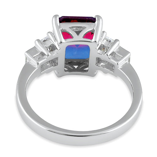 Sterling Silver Bicolor Blue/Red Ombre CZ Ring