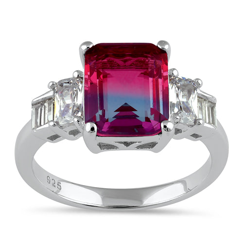 Sterling Silver Bicolor Blue/Pink Ombre CZ Ring