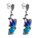 Sterling Silver Simulated Turquoise Fish Ghost Marcasite Earrings