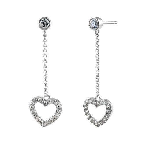 Sterling Silver Dangle CZ Heart Earrings