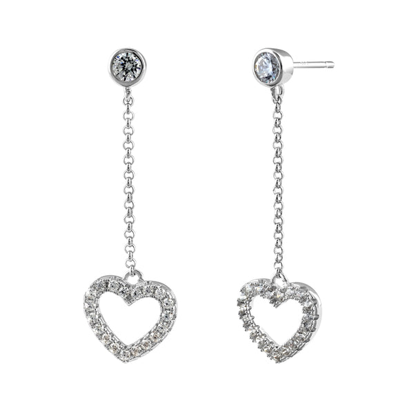 Sterling Silver Dangle CZ Heart Earrings