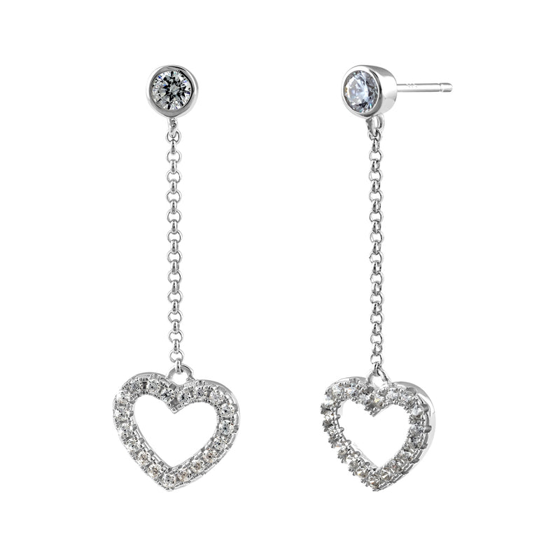 Sterling Silver Dangle CZ Heart Earrings
