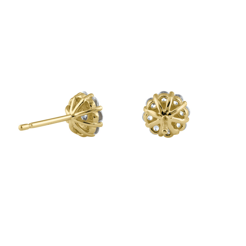 Sterling Silver Yellow Gold Plated Flower CZ Earrings