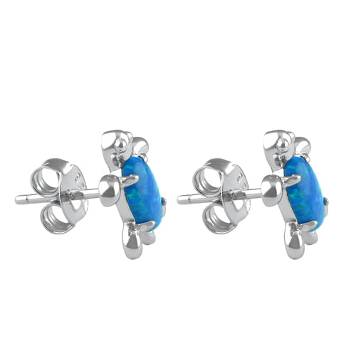 Sterling Silver Blue Lab Opal Turtle Stud Earrings