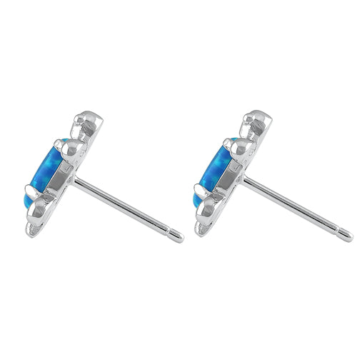 Sterling Silver Blue Lab Opal Turtle Stud Earrings