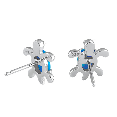 Sterling Silver Blue Lab Opal Turtle Stud Earrings