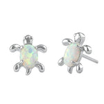 Sterling Silver White Lab Opal Turtle Stud Earrings