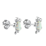 Sterling Silver White Lab Opal Turtle Stud Earrings