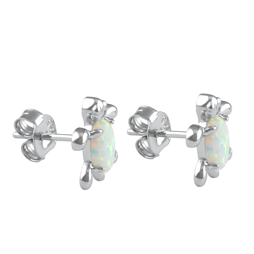 Sterling Silver White Lab Opal Turtle Stud Earrings