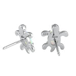 Sterling Silver White Lab Opal Turtle Stud Earrings