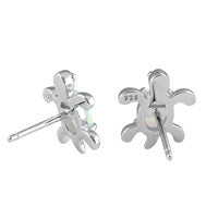 Sterling Silver White Lab Opal Turtle Stud Earrings